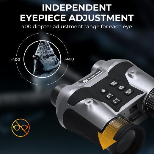 Nightline Supply co. 4K binoculars with independent eyepiece adjustment and control buttons