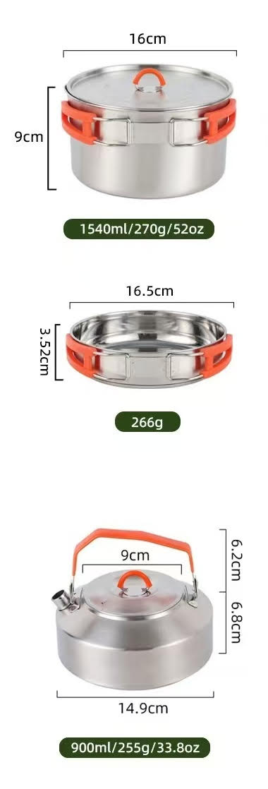 Stainless steel pot with dimensions and weight displayed