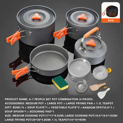 4–7 Person Camping Cookware Set (4-Piece with Accessories)